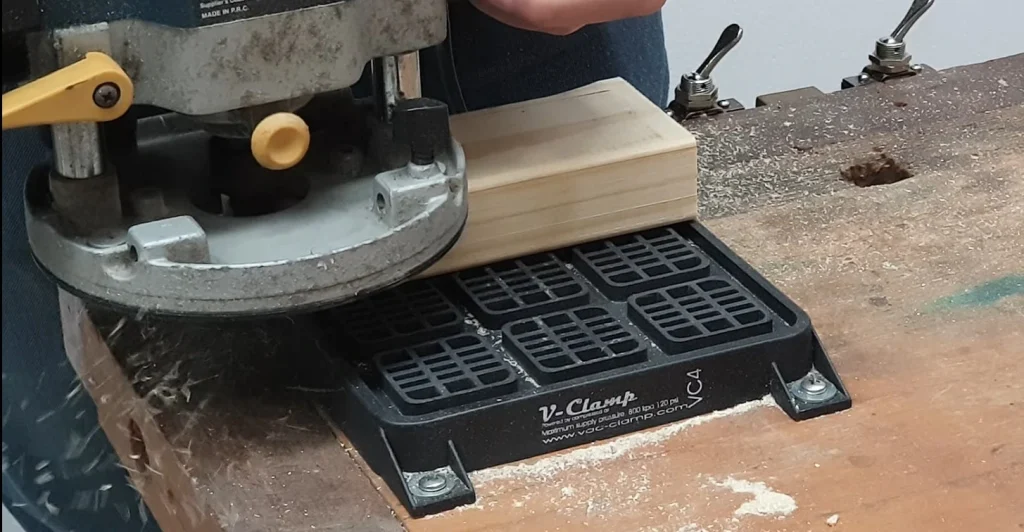 VC4 vacuum clamp being used with a router